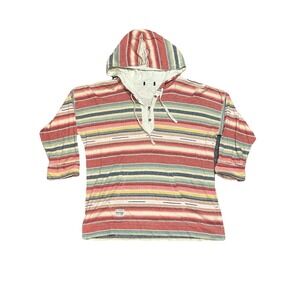 LRL Lauren Jeans Co Sante Fe Stripe Hoodie Tee 3/4 Sleeve Women L Aztec‎ Western